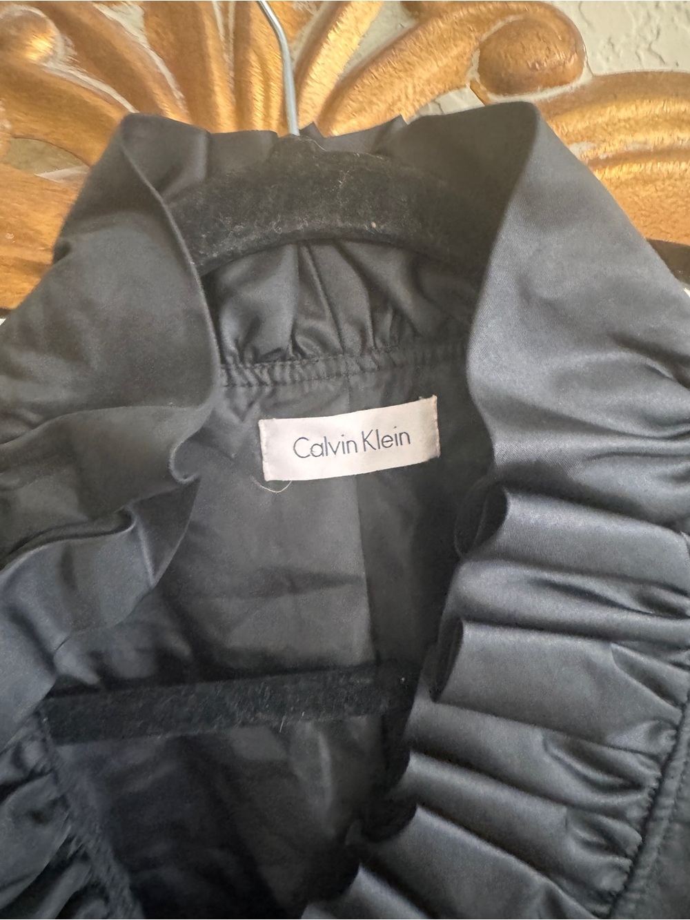 Calvin Klein Black Ruffled Blouse with Stand Collar size Medium - Picture 4 of 4